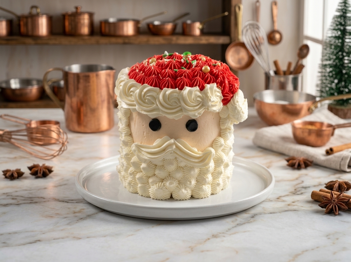 Tarta cilíndrica de Papá Noel decorada en manga con barba rizada